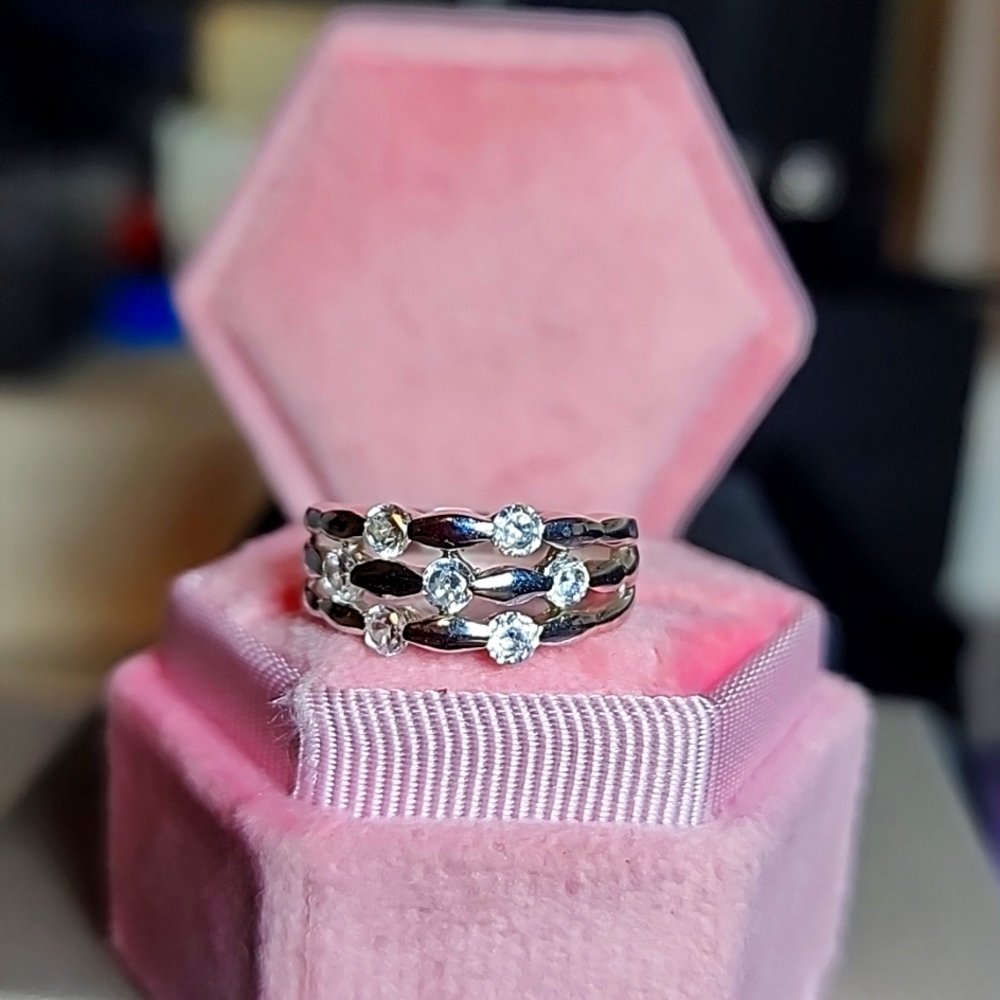Pretty Sterling Silver & CZ Band Ring - Picture 2 of 10